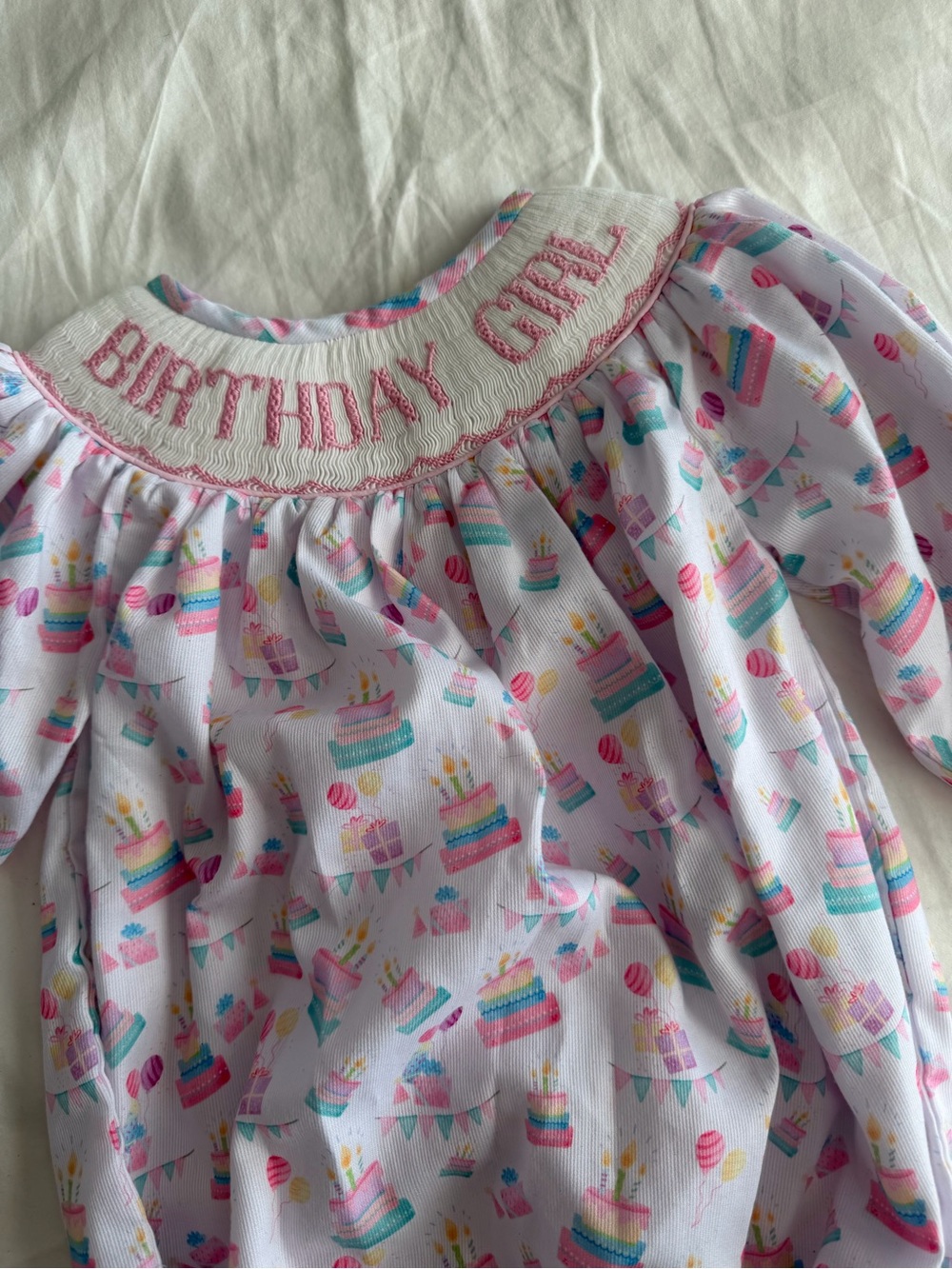The Smocked Flamingo Baby “Birthday Girl” Onesie - Picture 2 of 9